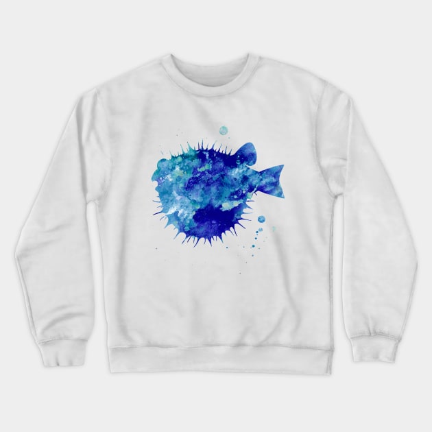 Blowfish Watercolor Painting Crewneck Sweatshirt by Miao Miao Design